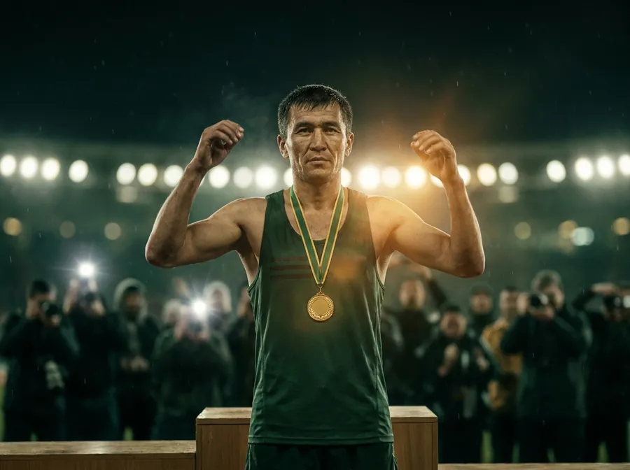 Спортсмен национальной сборной с золотой медалью на пьедестале